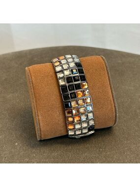 Multicolor Square Rhinestone stretchy Bracelet pull on black silver bronze
